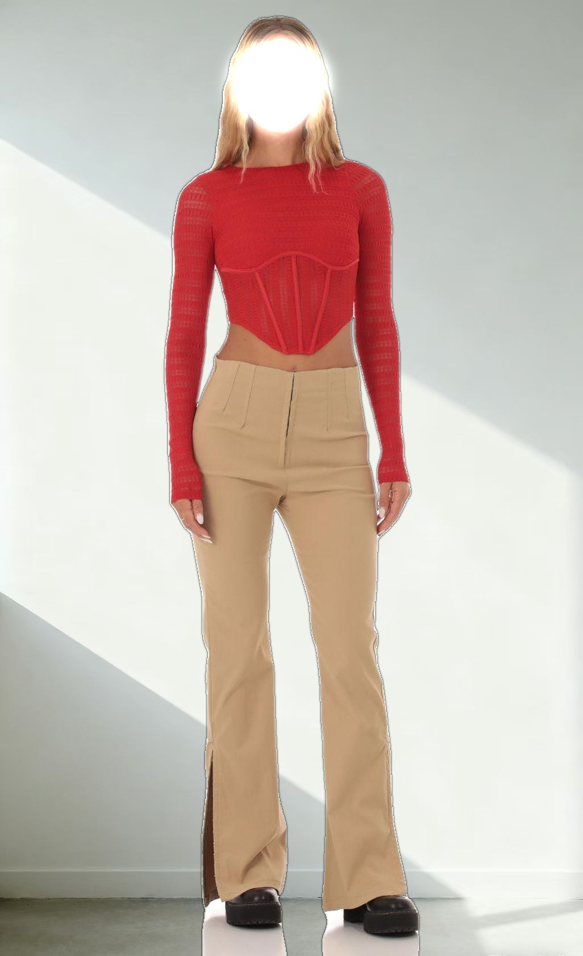 Long Sleeve Corset Top in Red