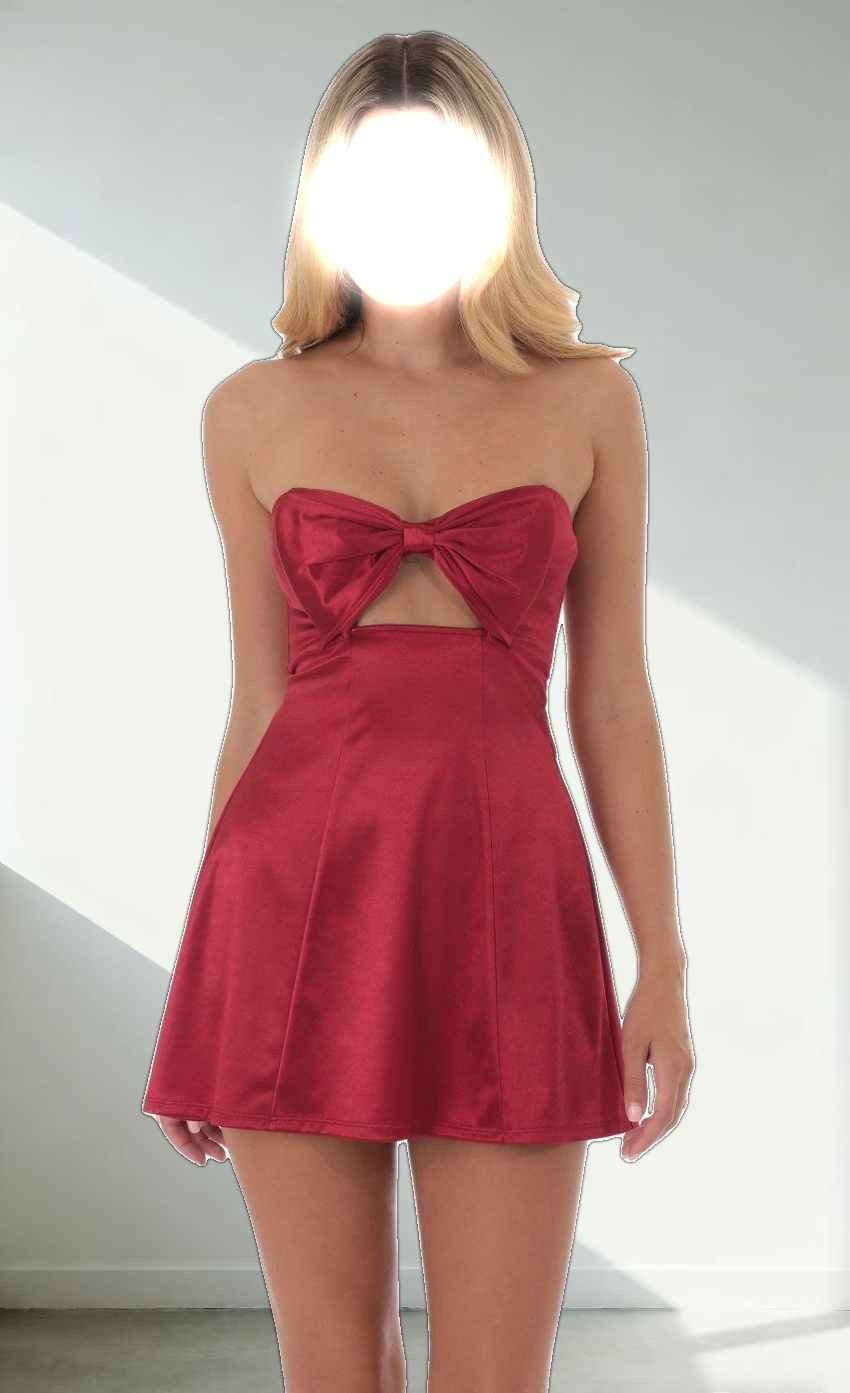 Satin Bow Cutout Strapless Dress in Red