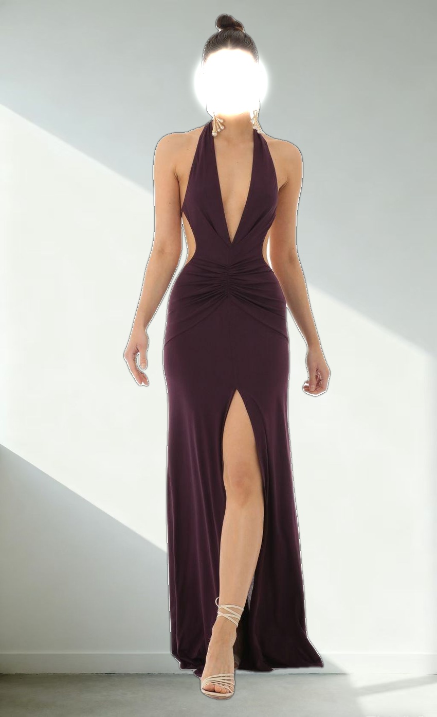 Front Slit Open Back Maxi Dress in Purple