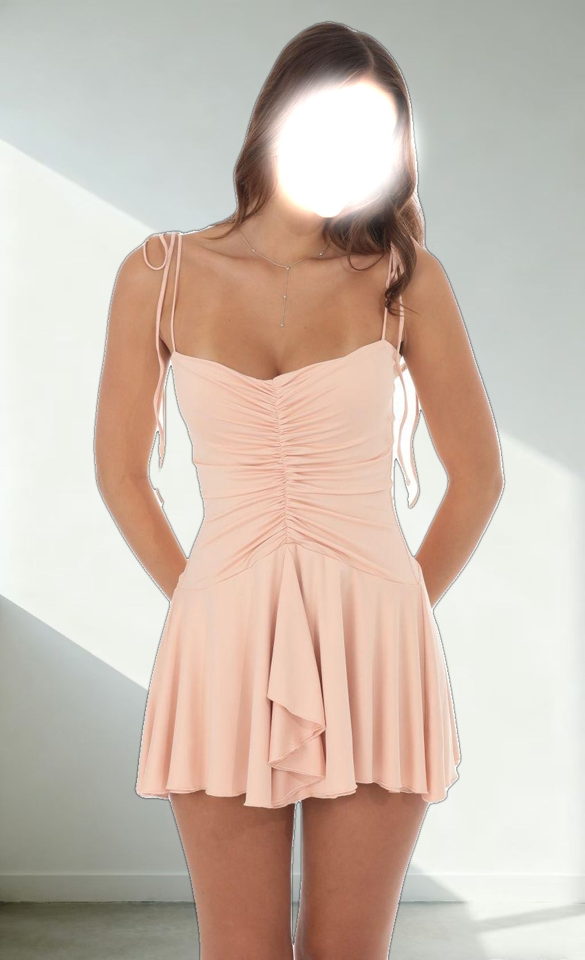 Ruched Dress in Beige