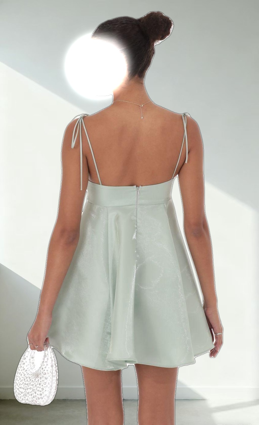 Sheen Flare Babydoll Dress in Sage Green