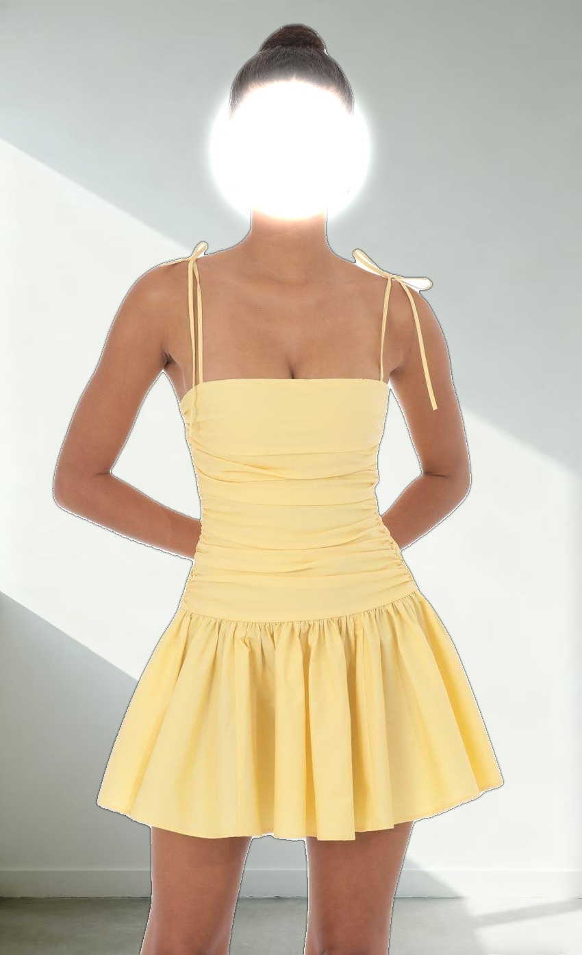 Ruched Fit and Flare Dress in Yellow