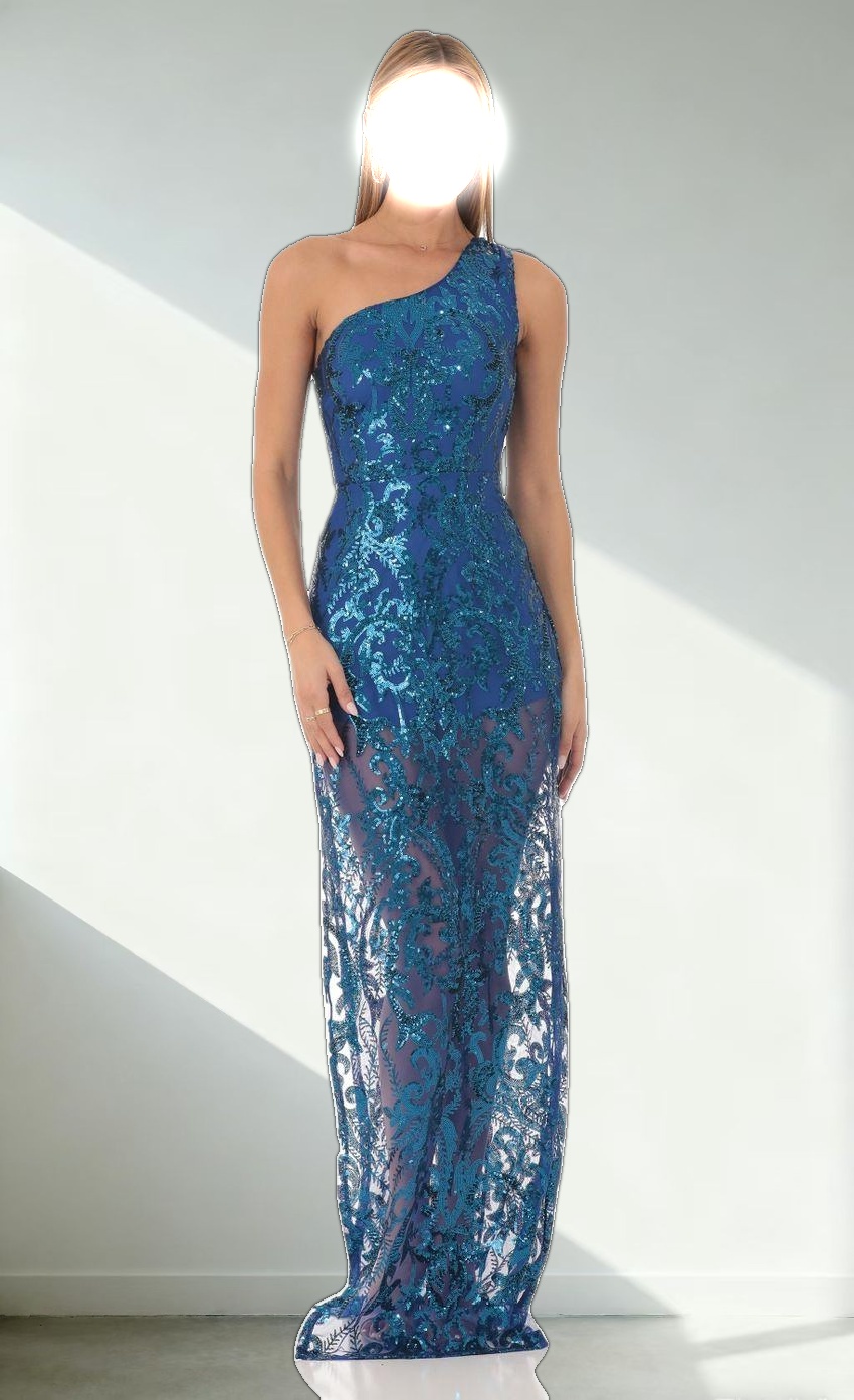 Sequin One Shoulder Maxi Dress in Blue