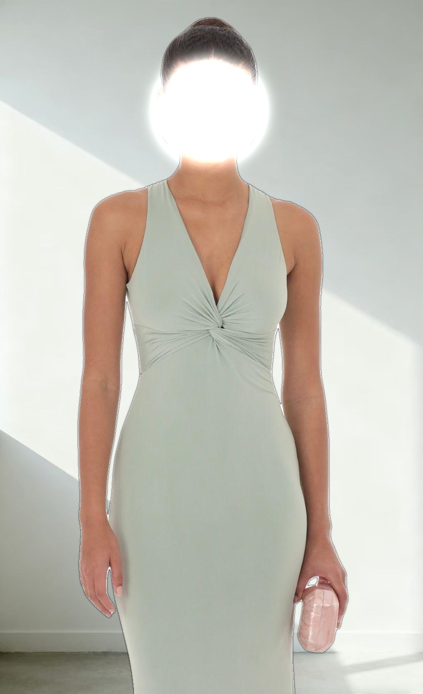 Front Twist V-Neck Maxi Dress in Sage