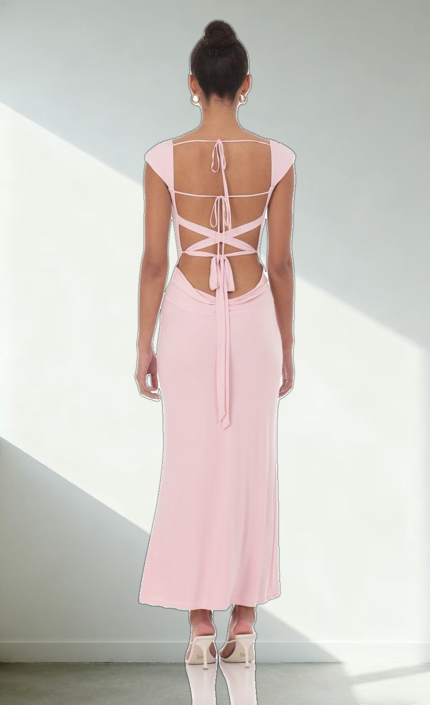 Strappy Cowl Neck Maxi Dress in Pink