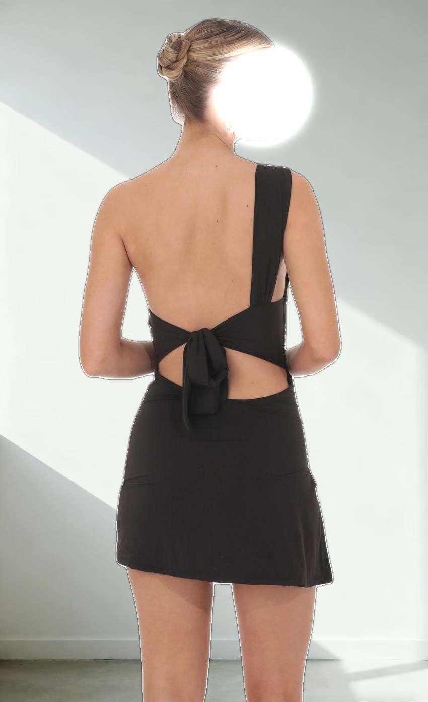 Ruched One Shoulder Dress in Black