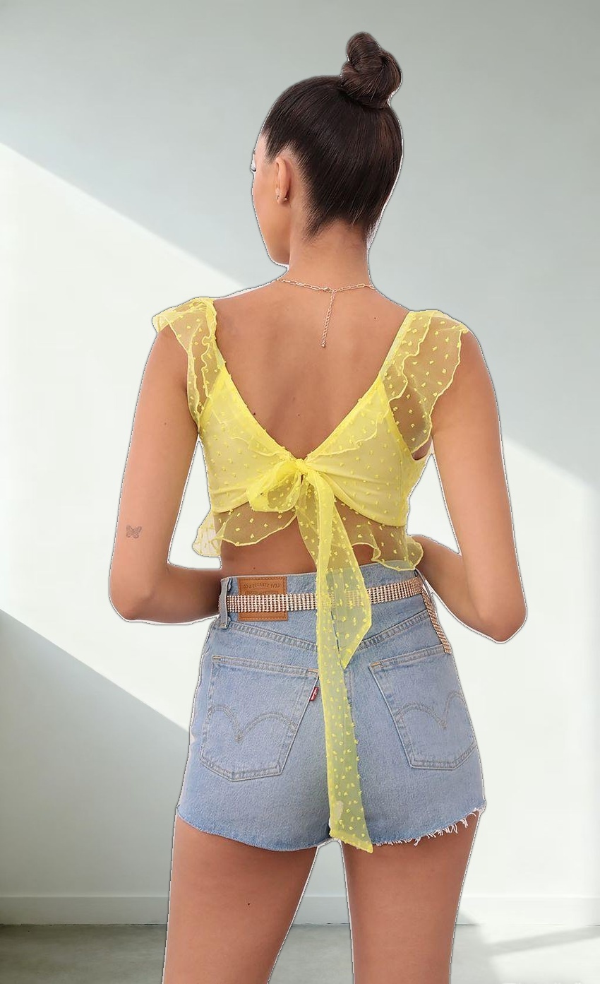 Dotted Chiffon Top in Yellow