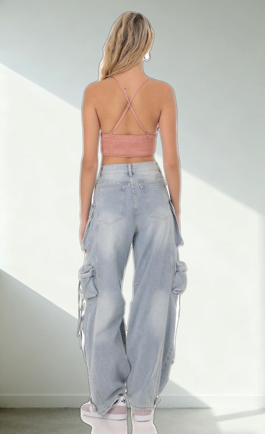 Front Tie Satin Top in Apricot