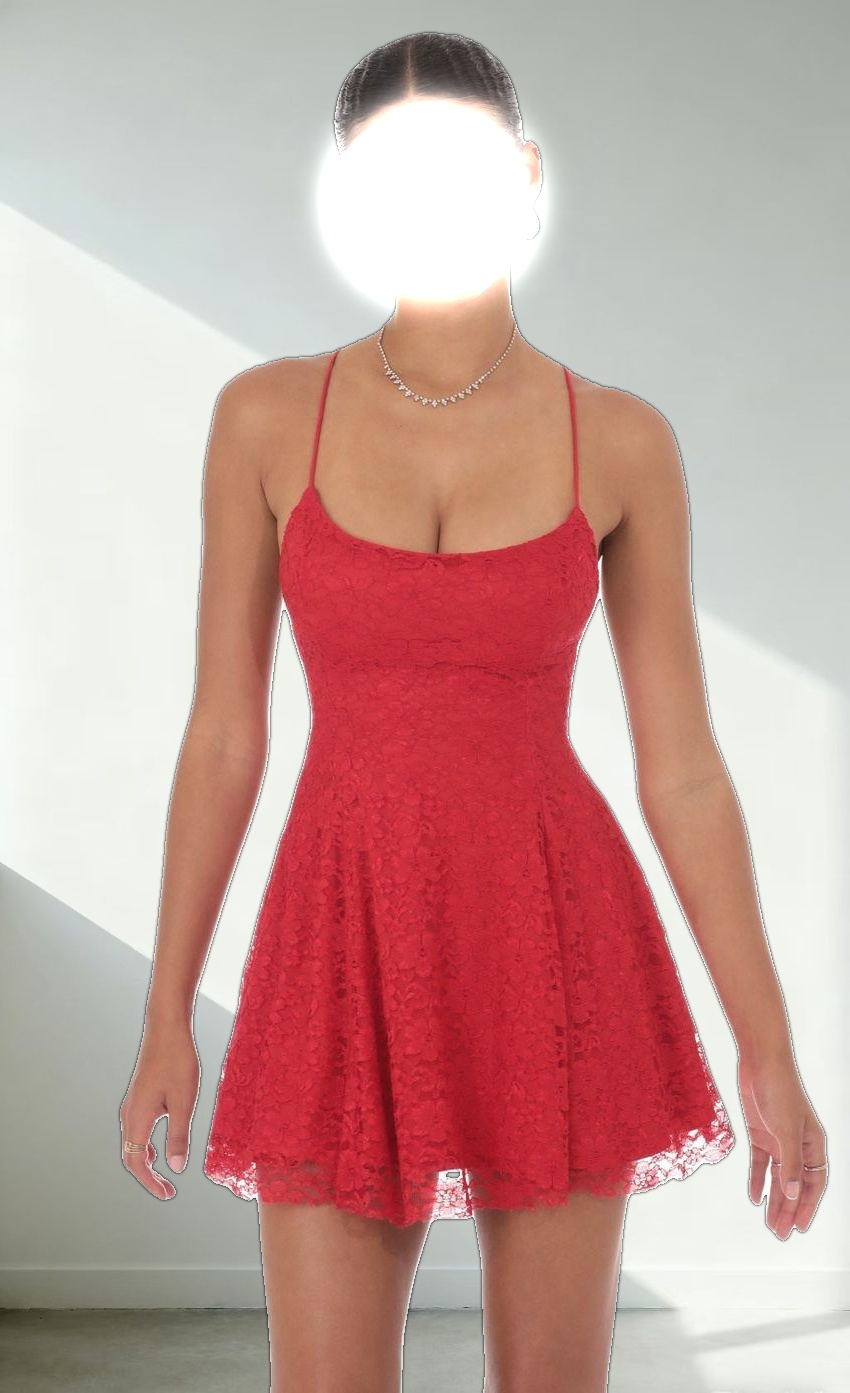 Lace Floral Mini Dress in Red