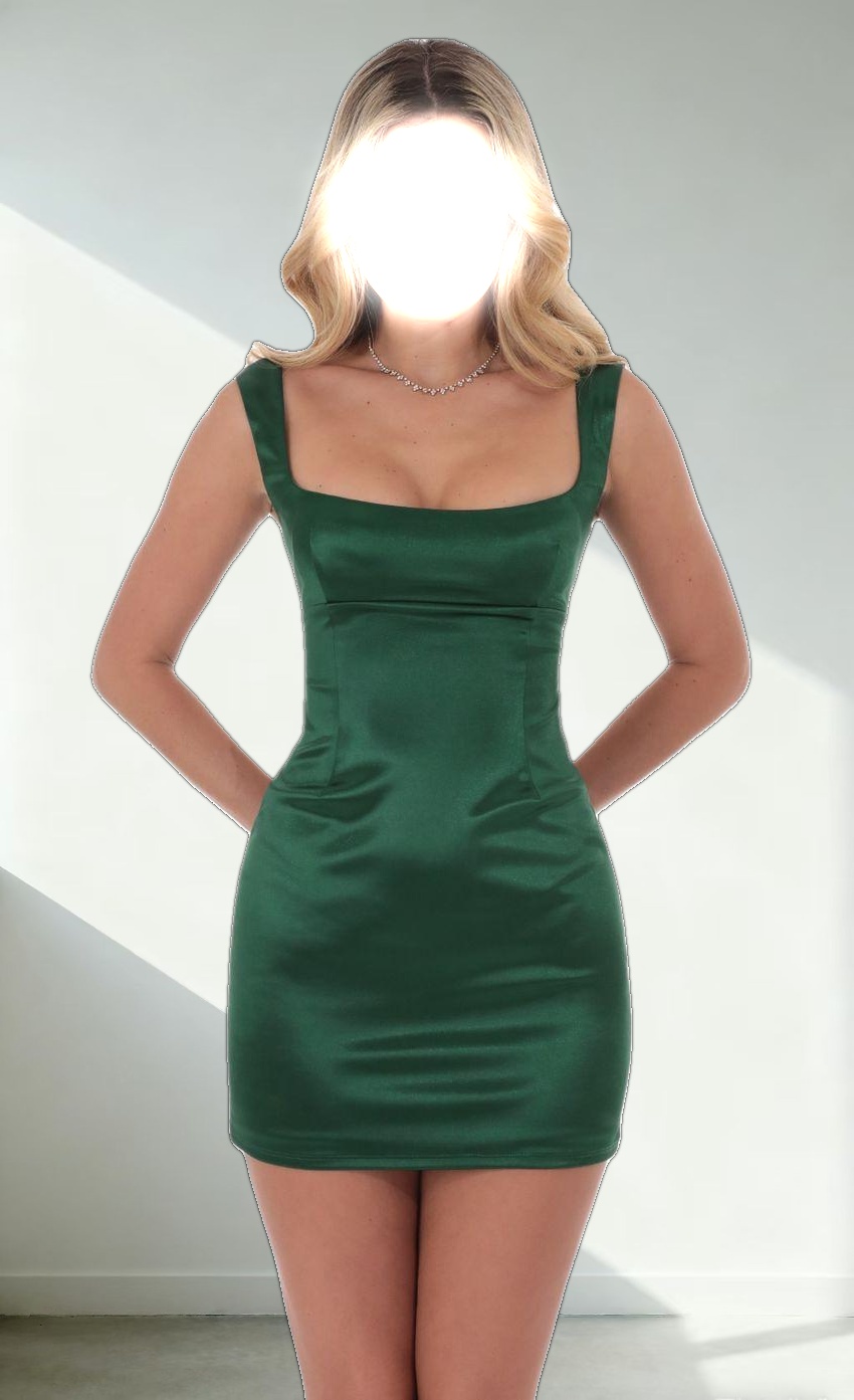 Satin Open Back Bodycon Dress in Green