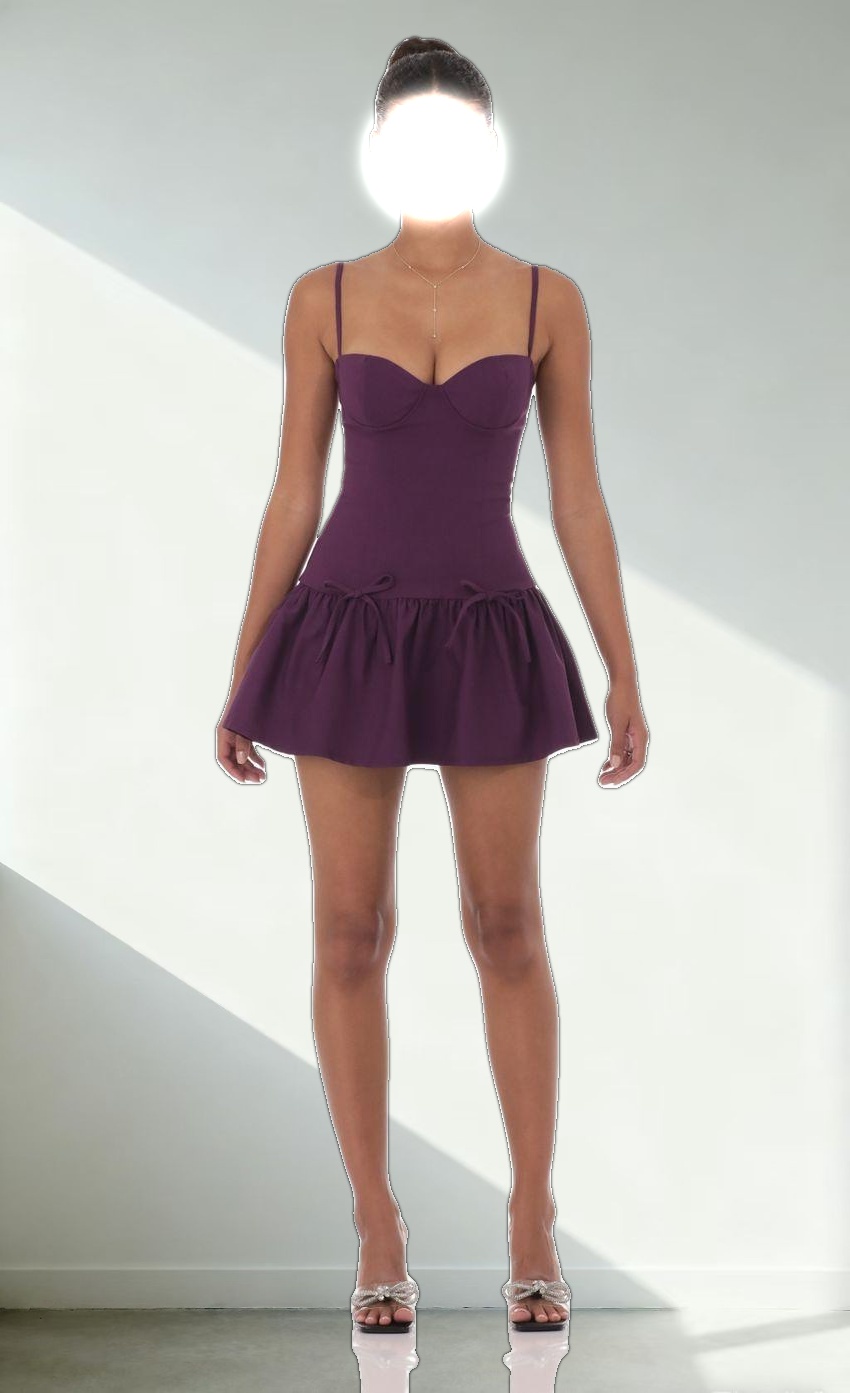 Double Bow Drop Waist Dress in Purple
