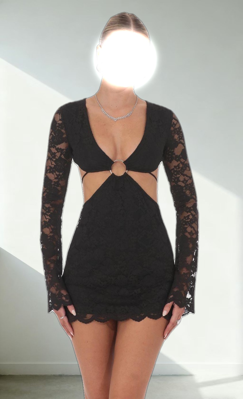 Lace Cutout Dress in Black