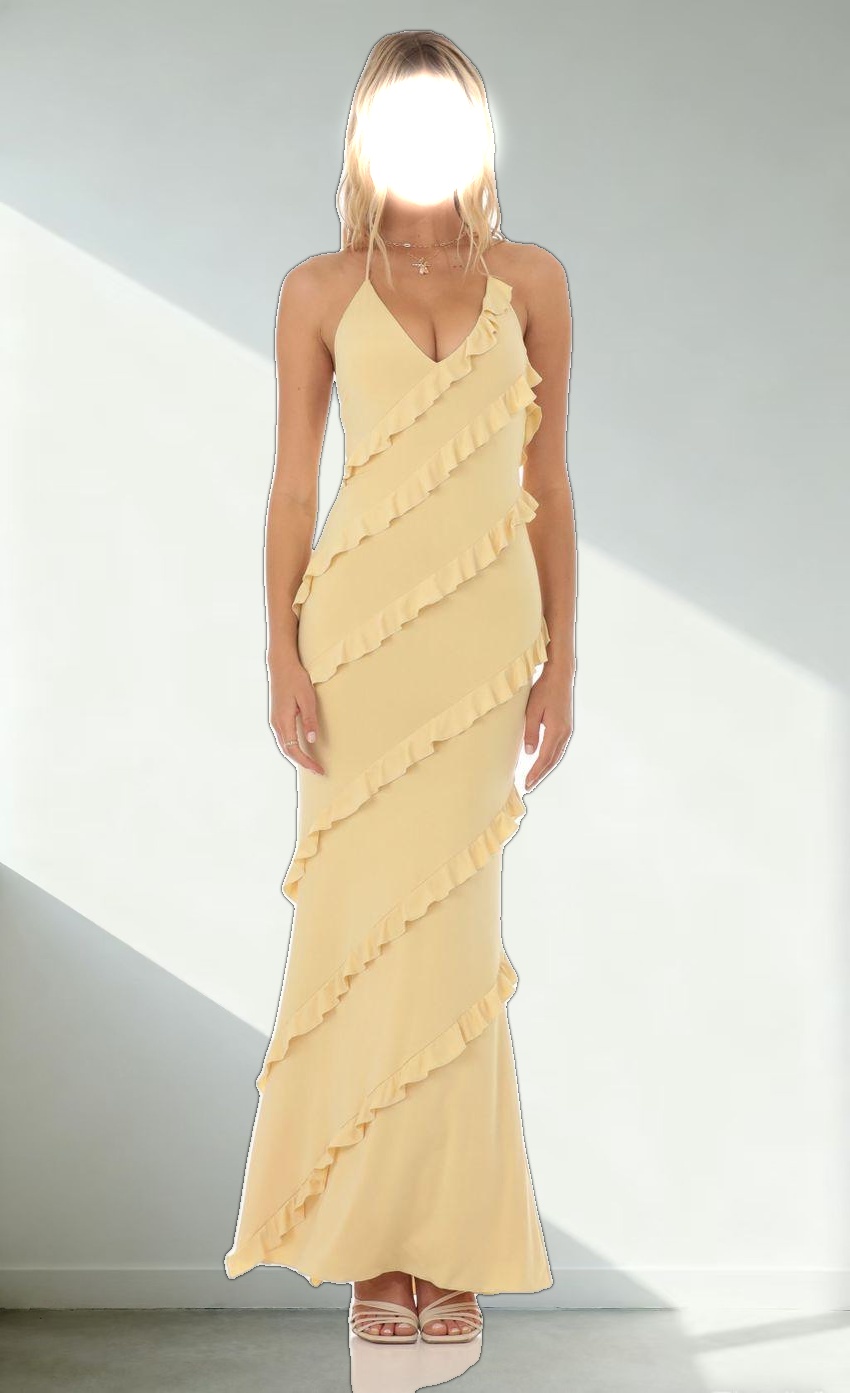 Ruffle Halter Maxi Dress in Yellow