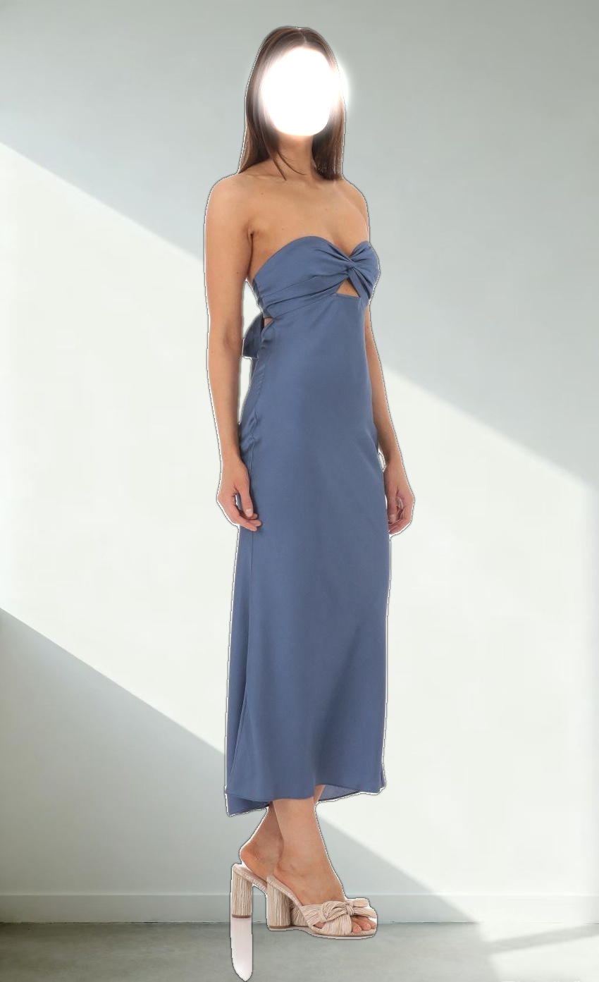 Satin Twist Cutout Midi Dress in Navy