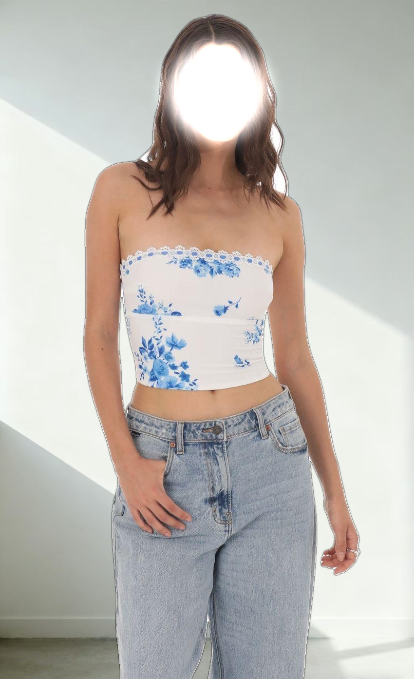 Strapless Floral Top in White