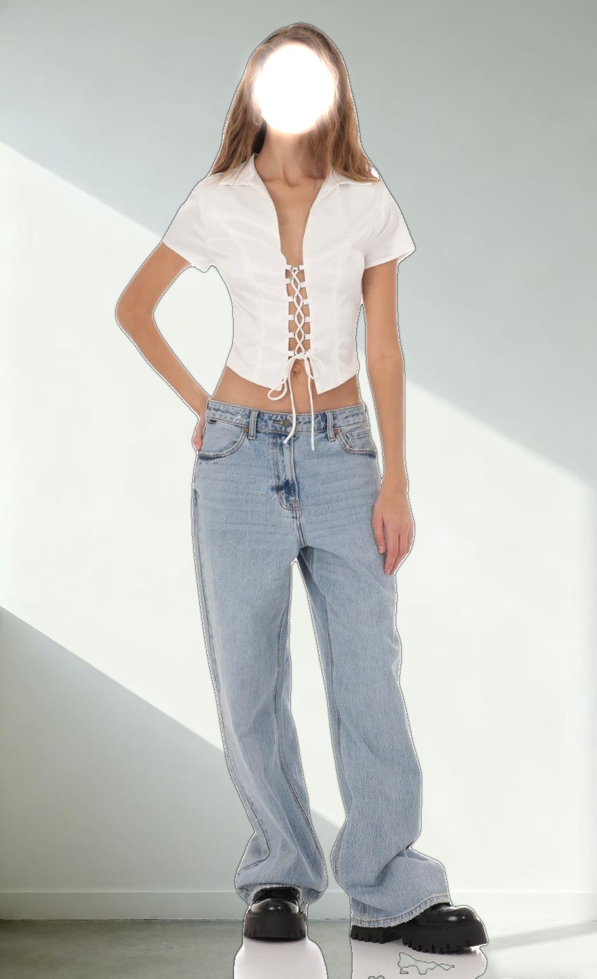 Collared Lace-Up Top in White