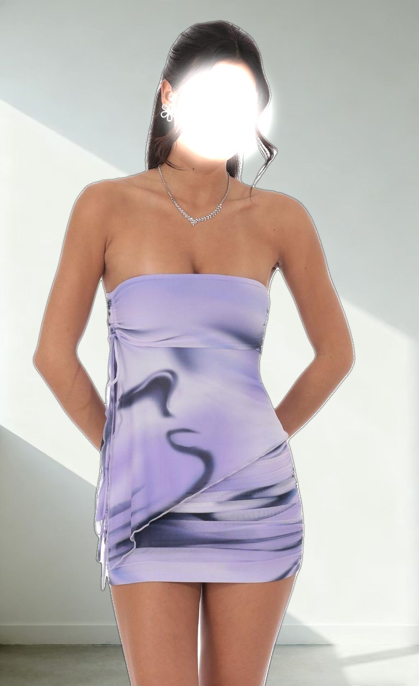 Swirl Mesh Strapless Two Piece Set in Lavender