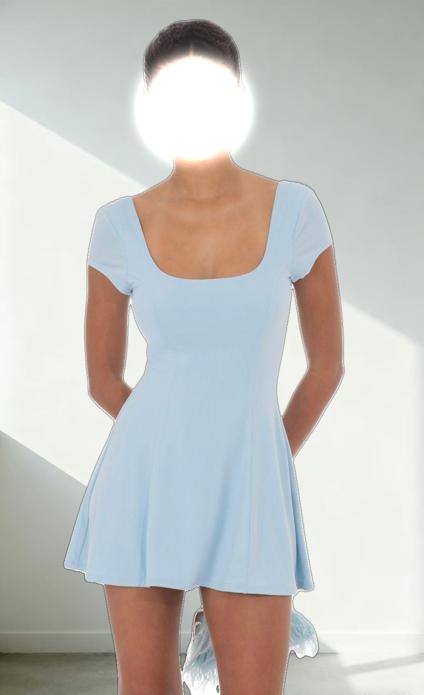 Scoop Neck Short Sleeve Dress in Blue