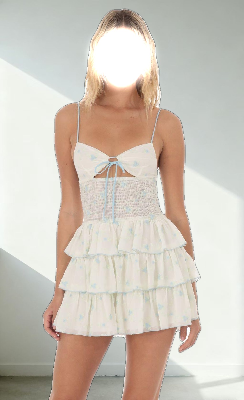 Floral Smocked Ruffle Dress in Pale Yellow