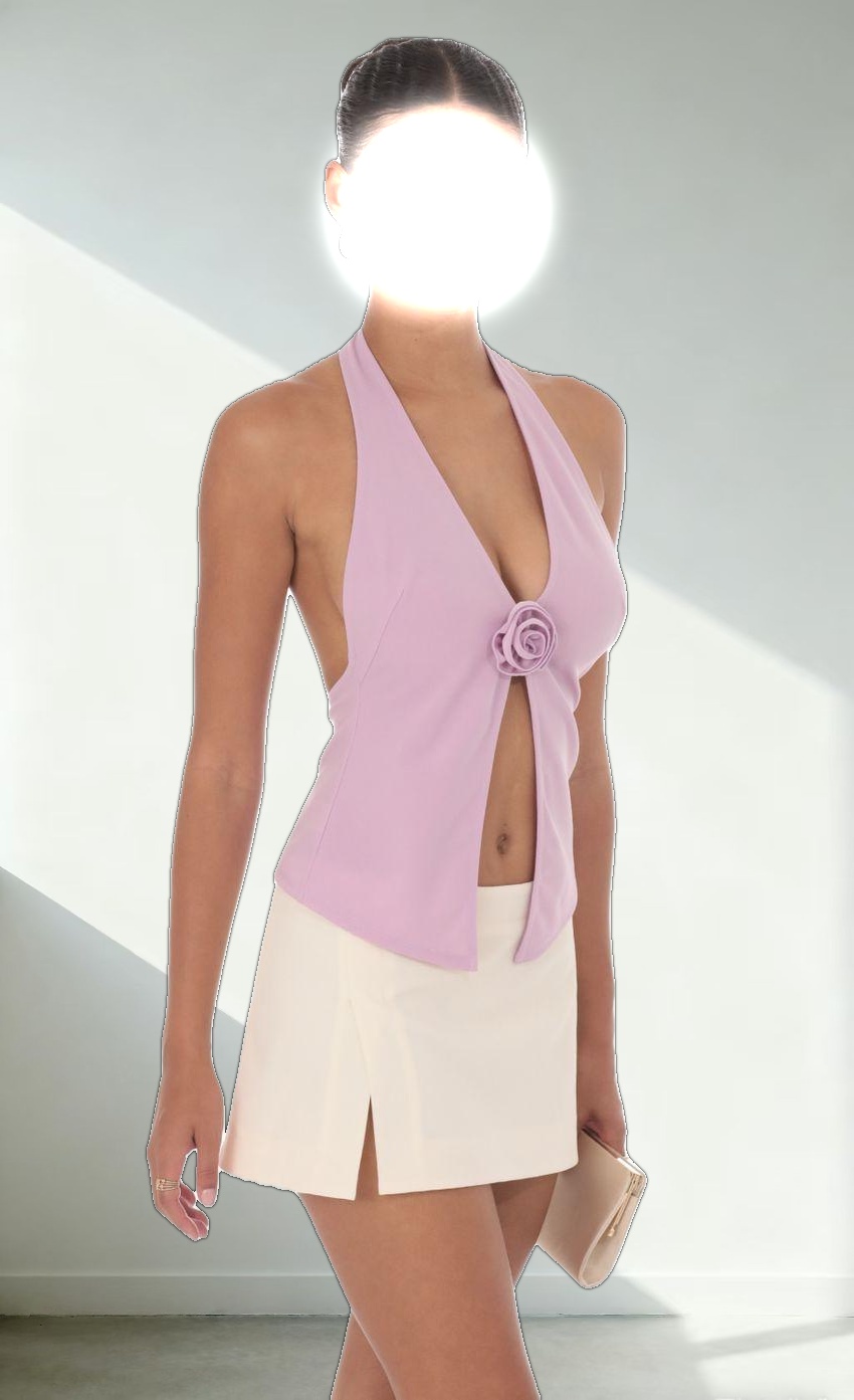 Flower Plunge Neck Top in Lilac
