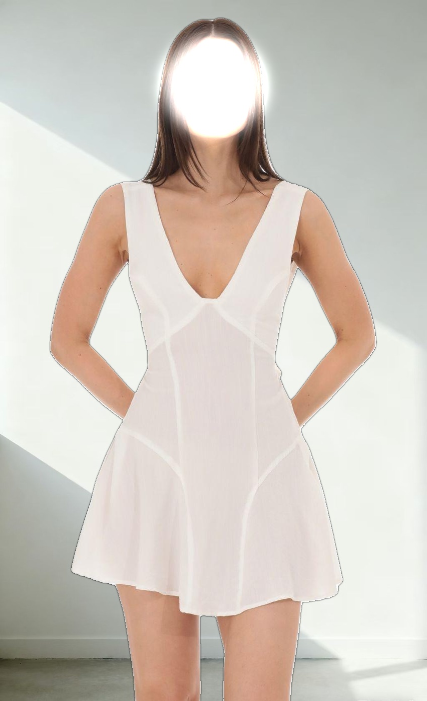 Plunge V-Neck Dress in White