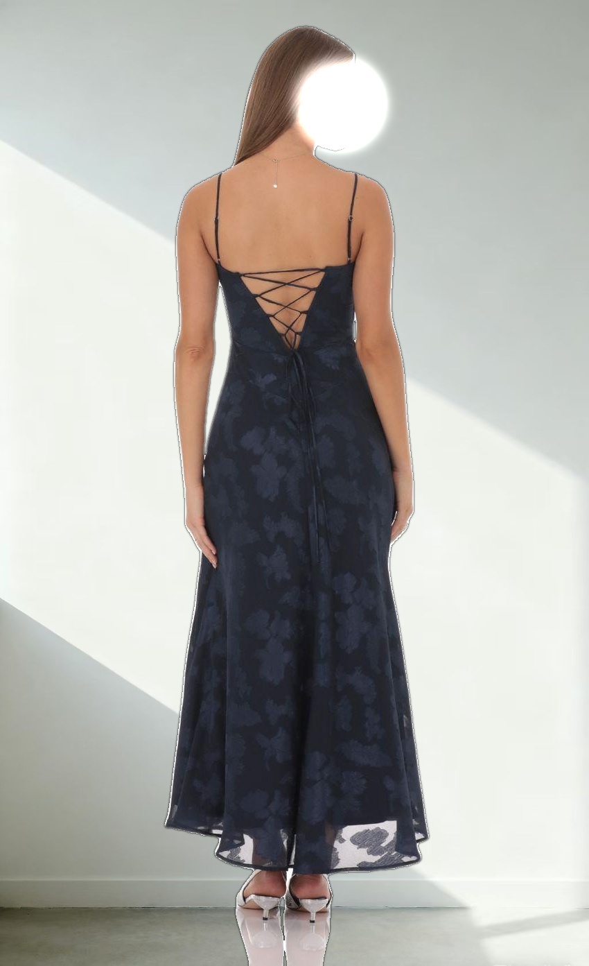 Textured Floral Maxi Dress in Navy