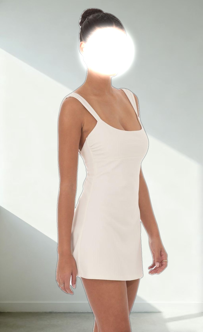 Wide Strap Flare Dress in Ivory