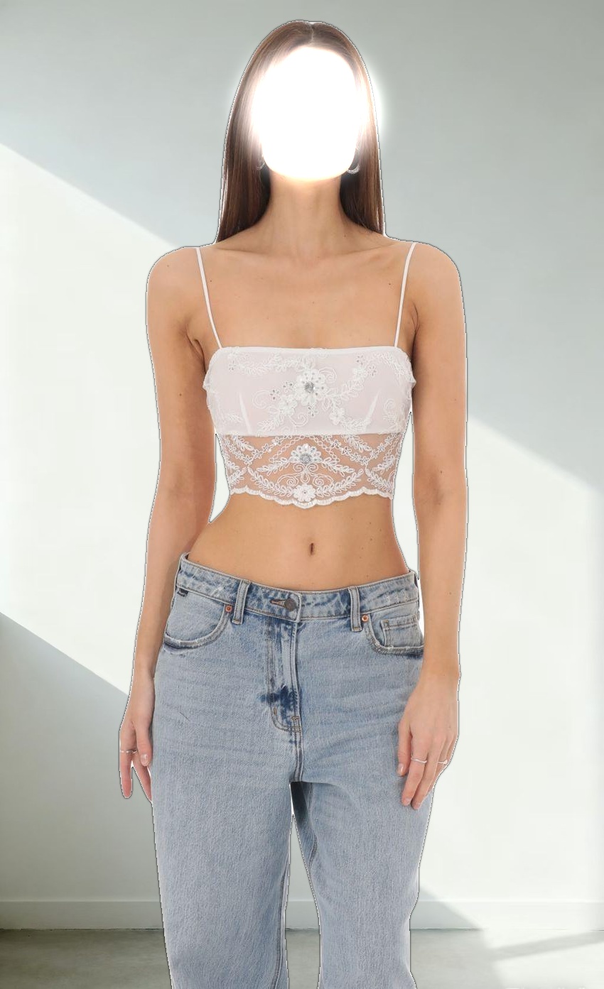 Sequin Lace Crop Top in White
