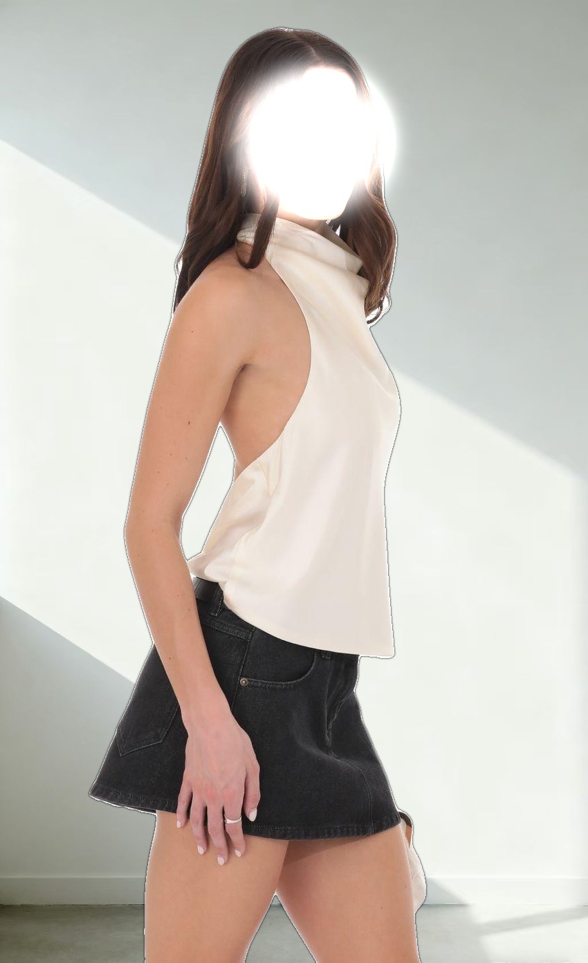Mock Neck Satin Top in Ivory