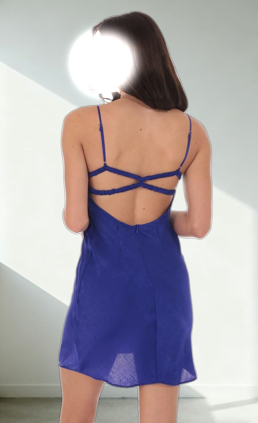 Satin Open Back Dress in Royal Blue