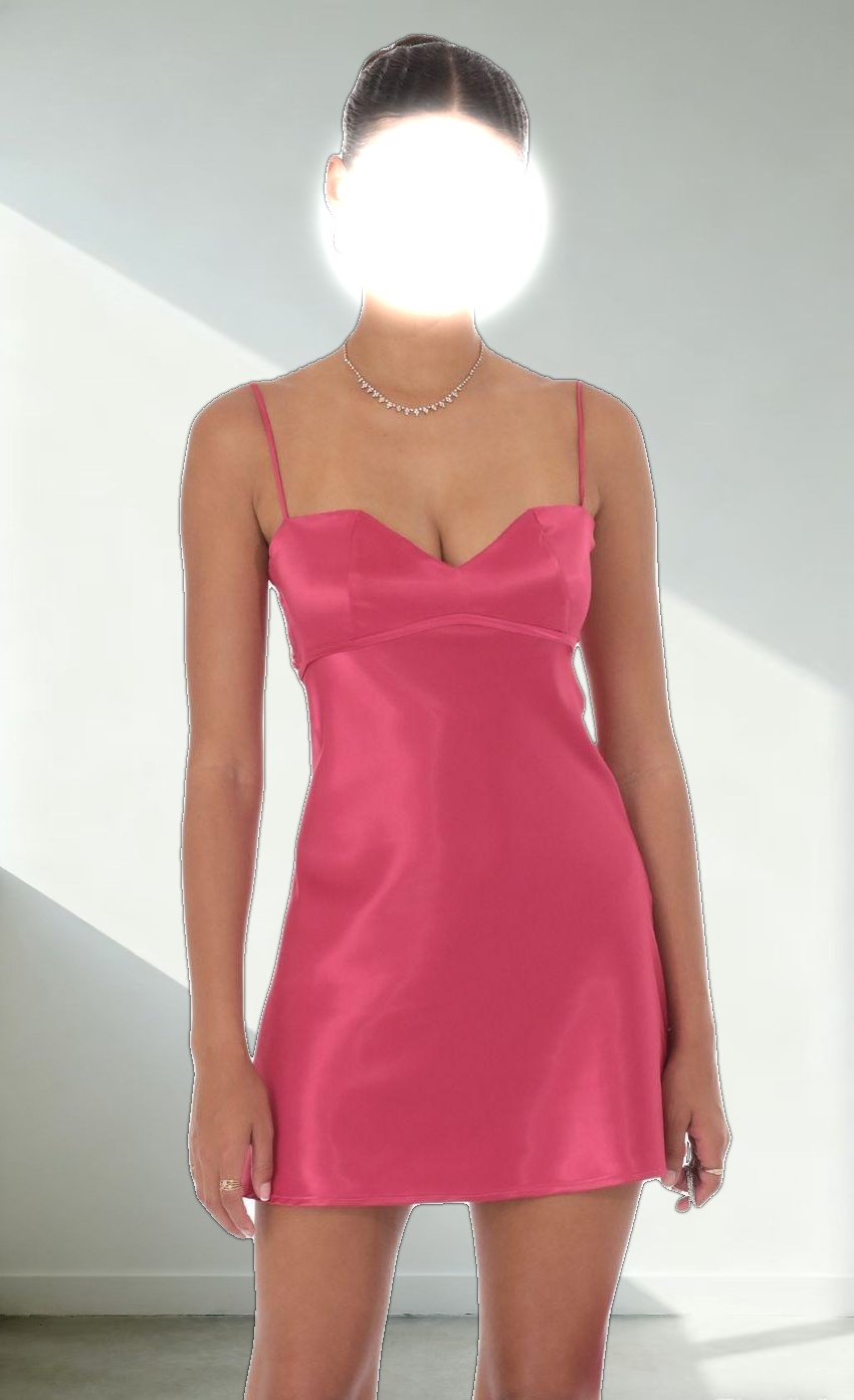 Satin Sweetheart Neck Dress in Berry Pink