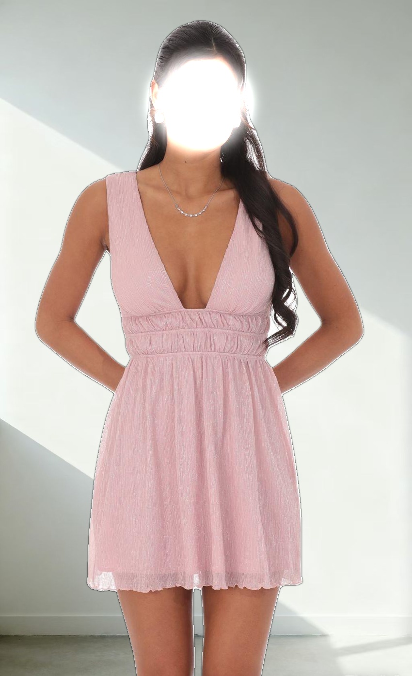 Crinkle Shimmer A-line Dress in Pink