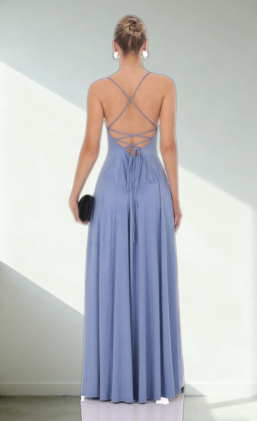 Suede Flowy Maxi Dress in Sky Blue