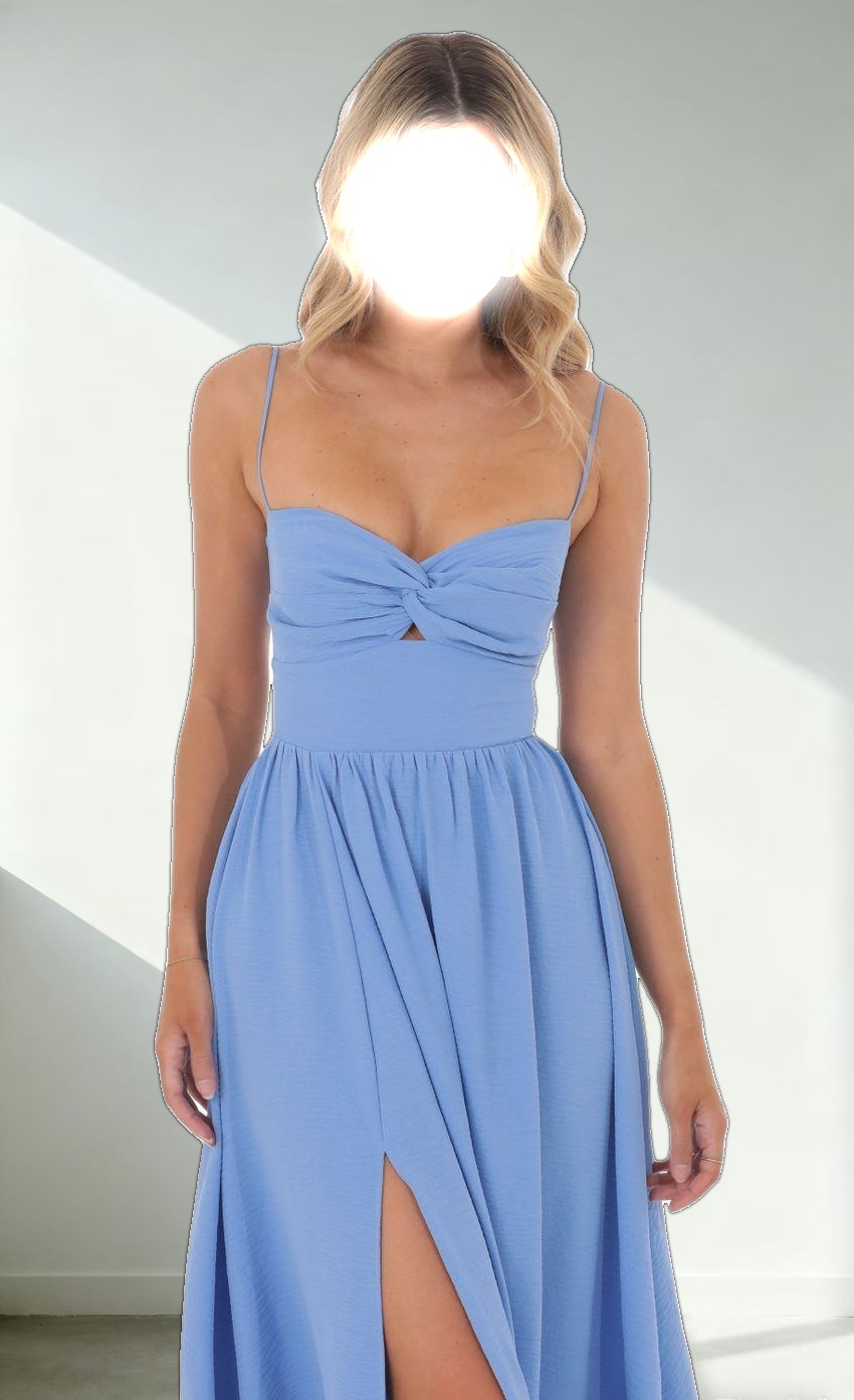 Front Twist Midi Dress in Blue