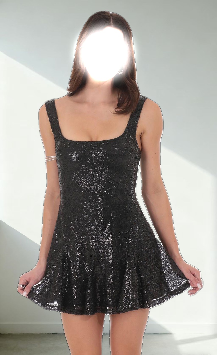 Sequin Skater Dress in Black