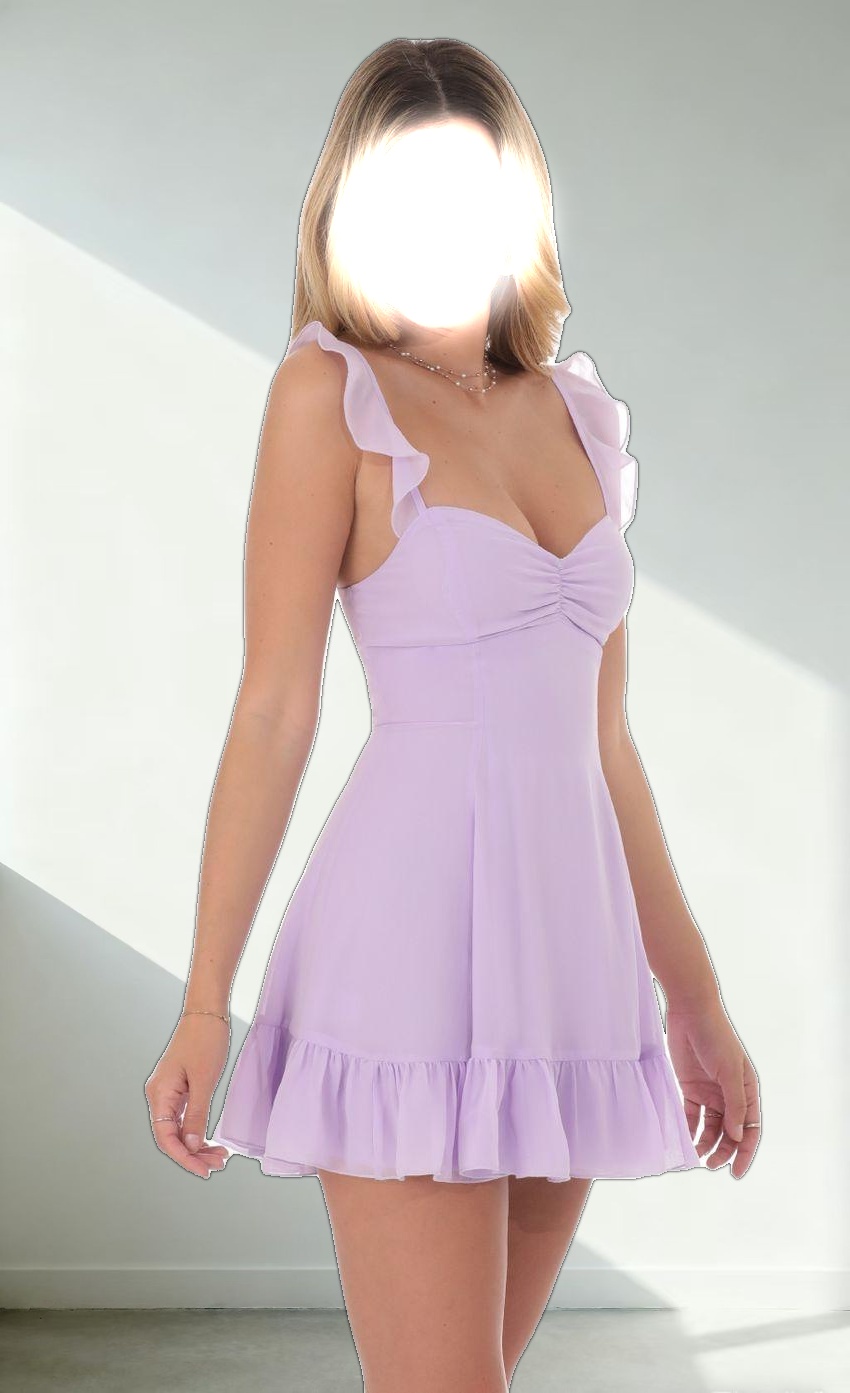 Ruffle Strap A-Line Dress in Lavender