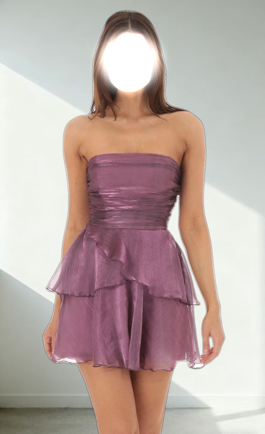 Petal Ruffle Strapless Dress in Purple