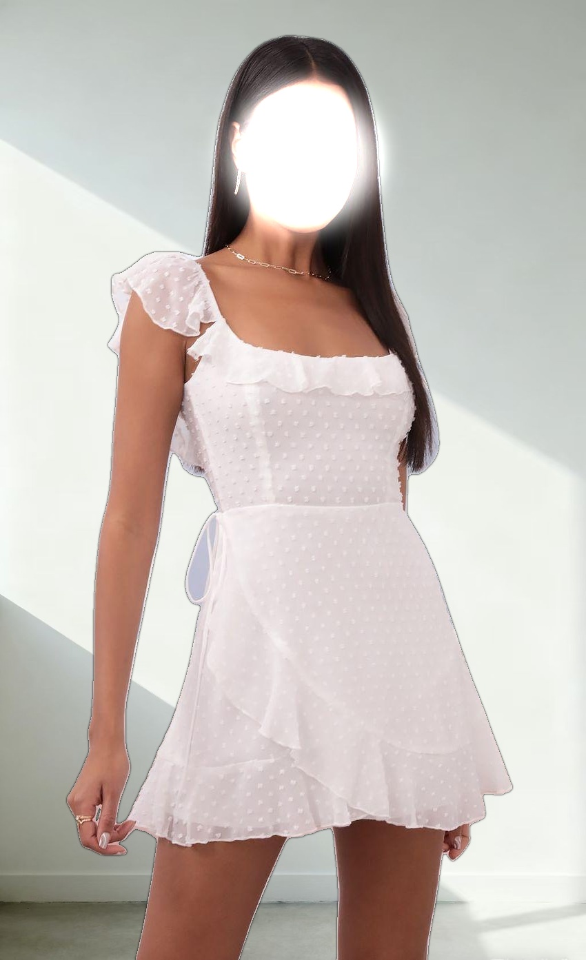 Wrap Dotted Chiffon Dress in White