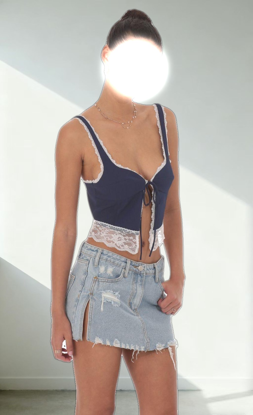 Lace Vest Top in Navy