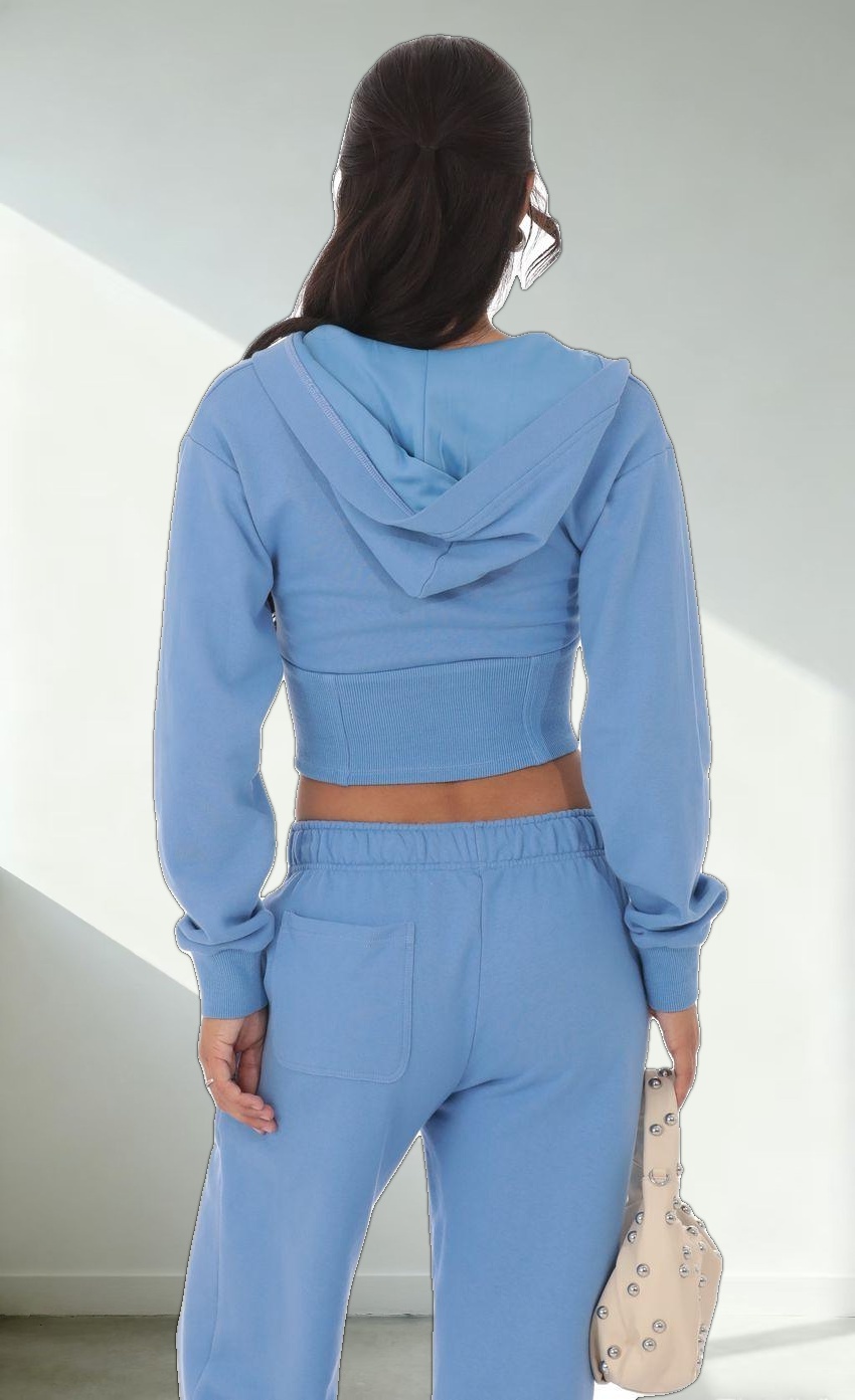 Cropped Pointed Hoodie in Light Blue