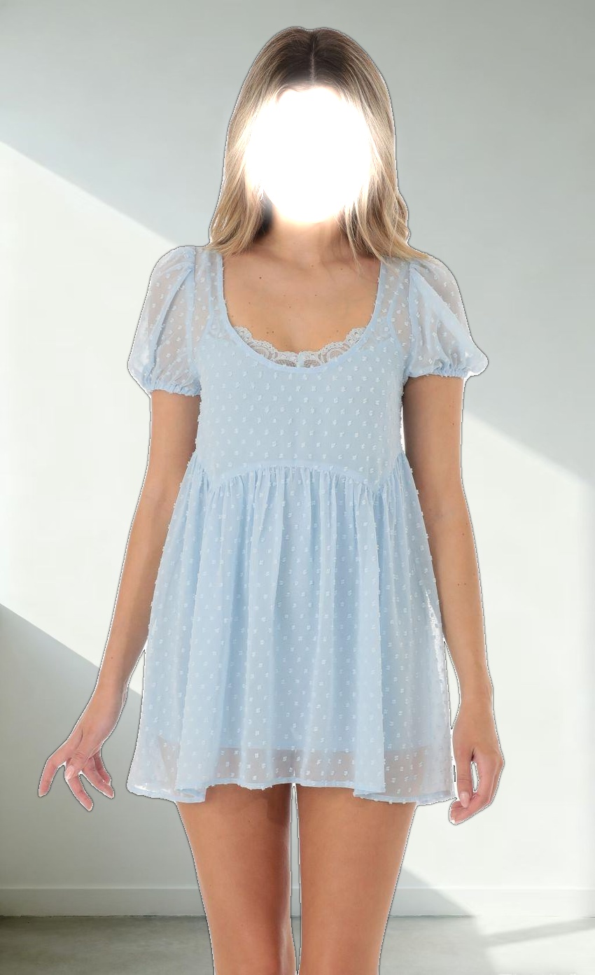 Dotted Lace Two Piece Dress Set in Blue