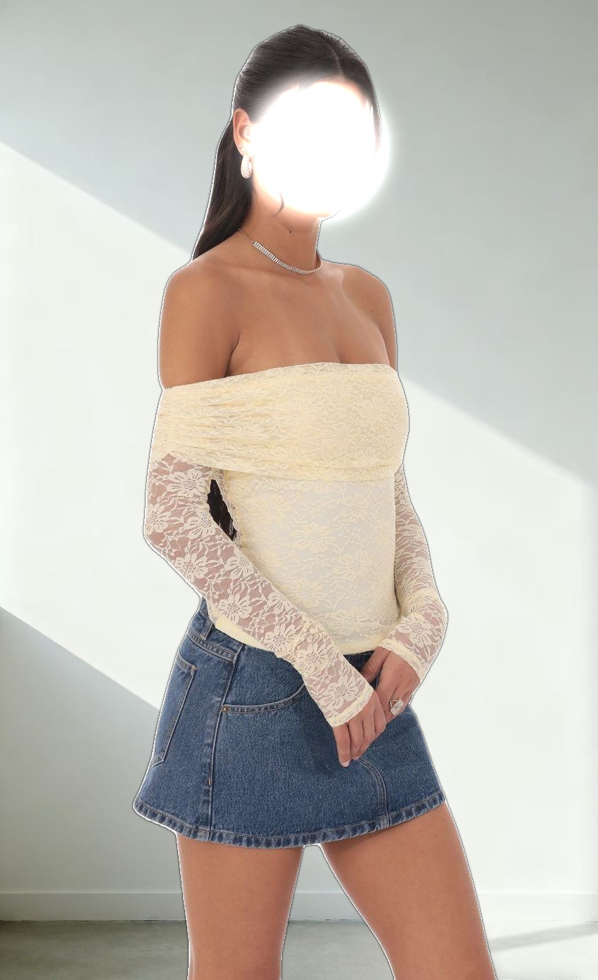 Lace Off Shoulder Top in Yellow