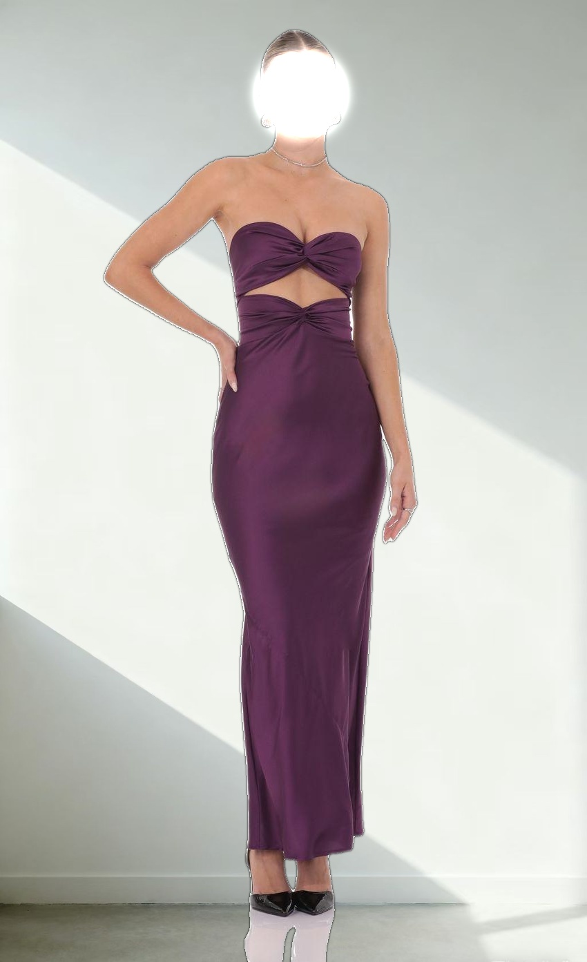 Satin Twist Cutout Maxi Dress in Purple