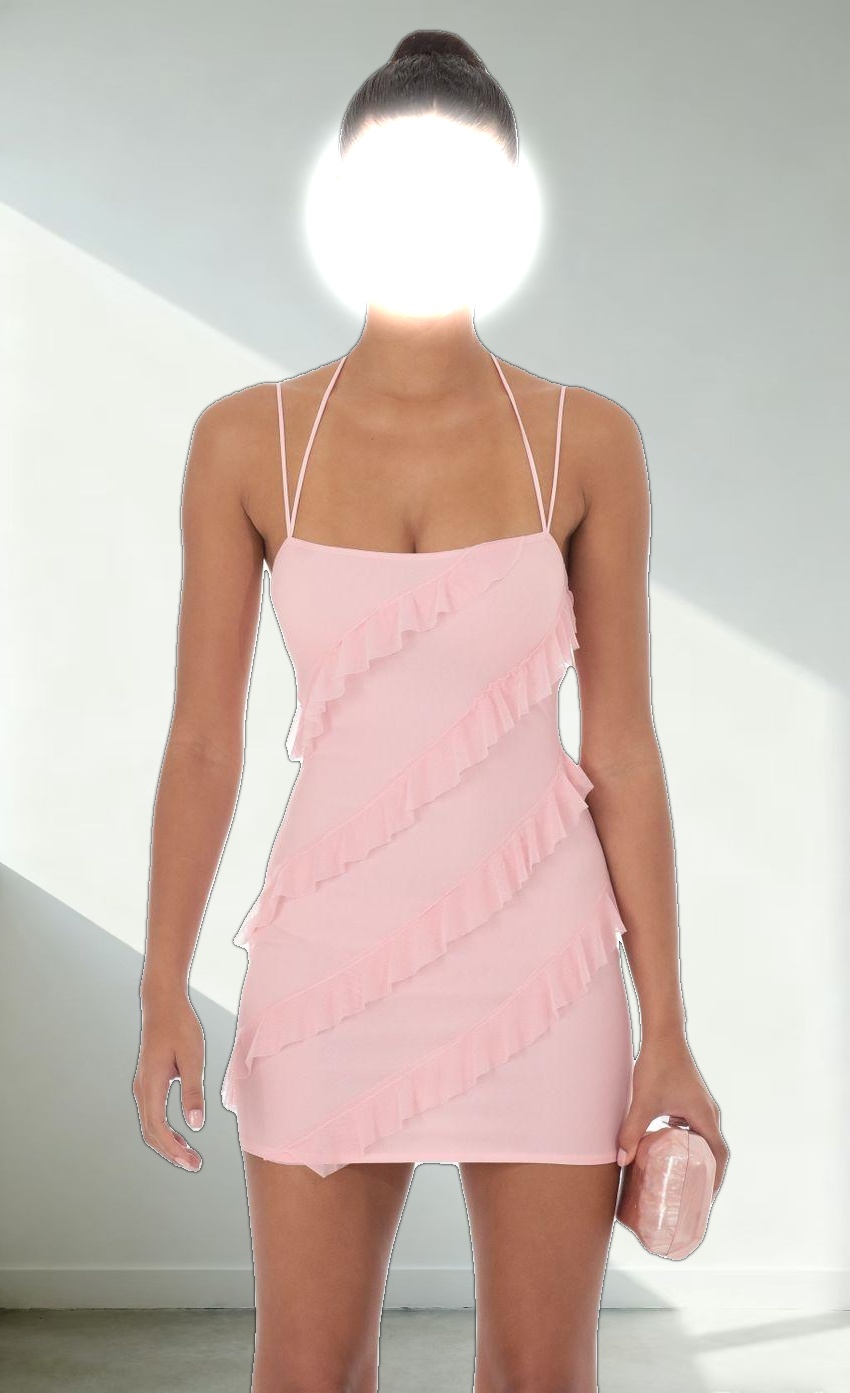 Mesh Ruffle Dress in Pink