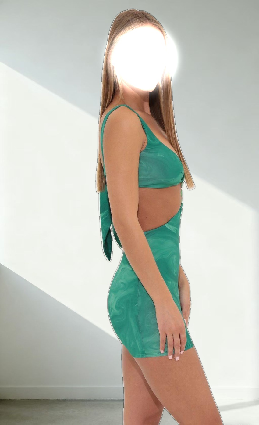 Cutout Dress in Green Swirl