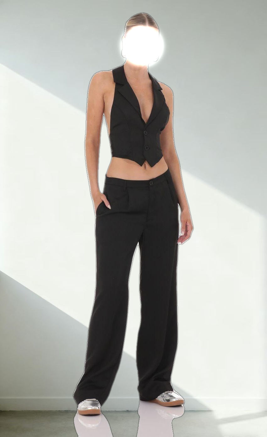 Satin Straight Pants in Black