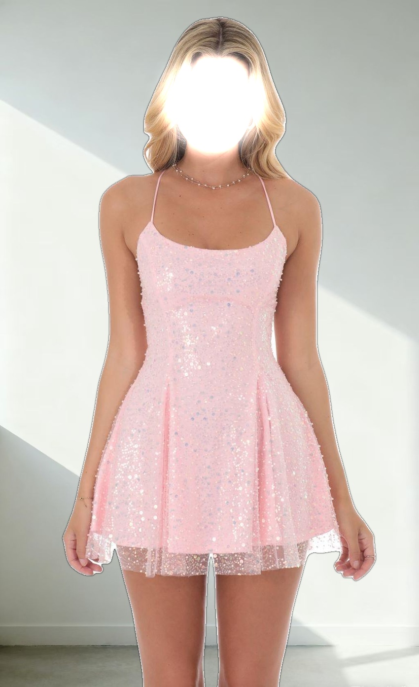 Sequin Beaded Mini Dress in Pink
