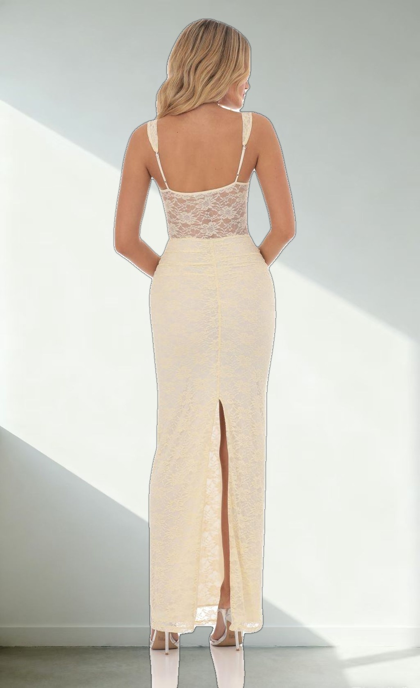 Lace Twist Ruched Maxi Dress in Yellow