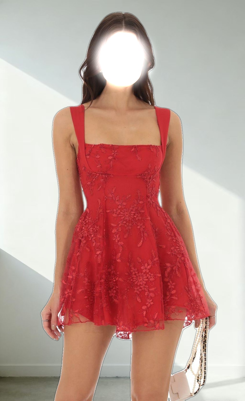 Floral Fit and Flare Dress in Red