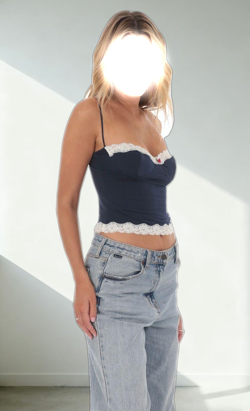 Lace Trim Top in Navy